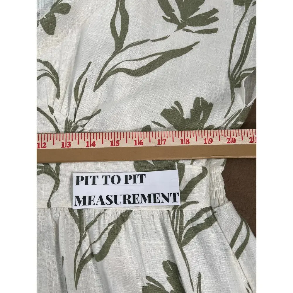 White Closet Elements Linen Blend Cream Olive Green Empire Waist Maxi Dress XL - Picture 6 of 12